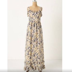 ANTHRO Moulinette Hydrangea Petals Silk Maxi Dress